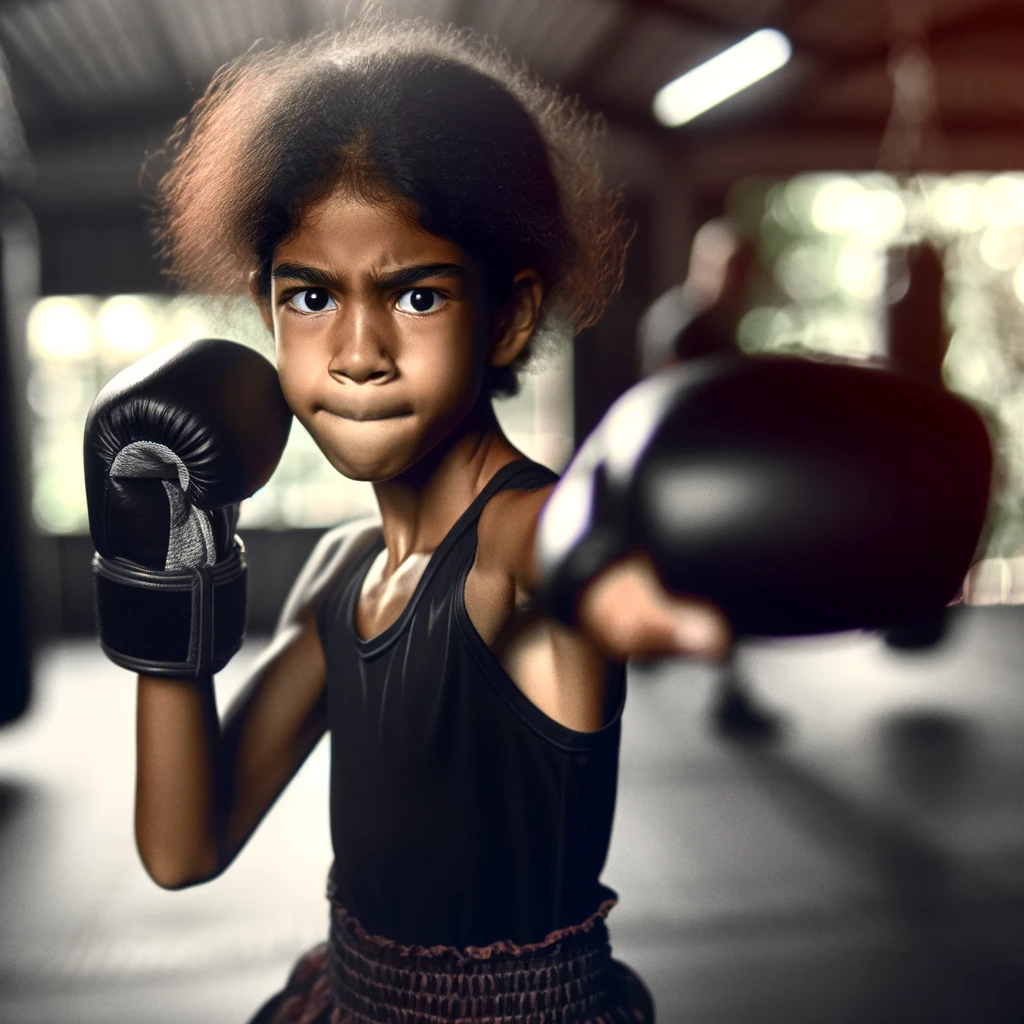 An-empowering-image-of-a-young-ethnic-girl-practicing-kickboxing-captured-in-a-dynamic-pose-as-she-punches-towards-the-camera