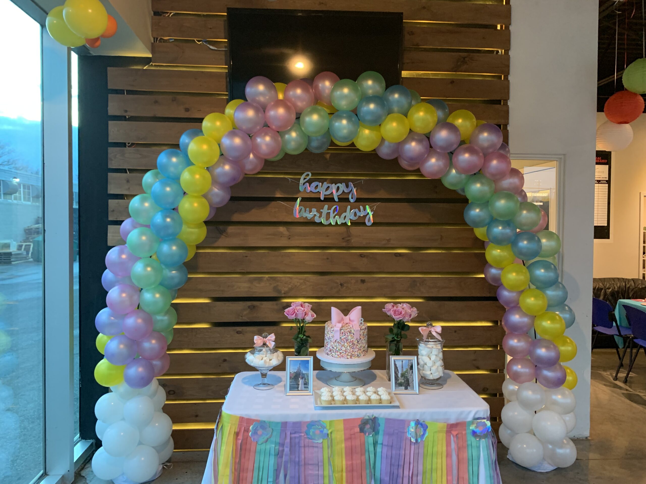 kids birthday balloon arch decoration at the martial arts training centre