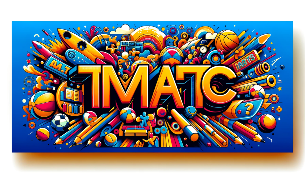 Design a wide banner with the text 'TMATC' spelled exactly as stated, suitable for full-screen display. The banner should have a bright, captivating