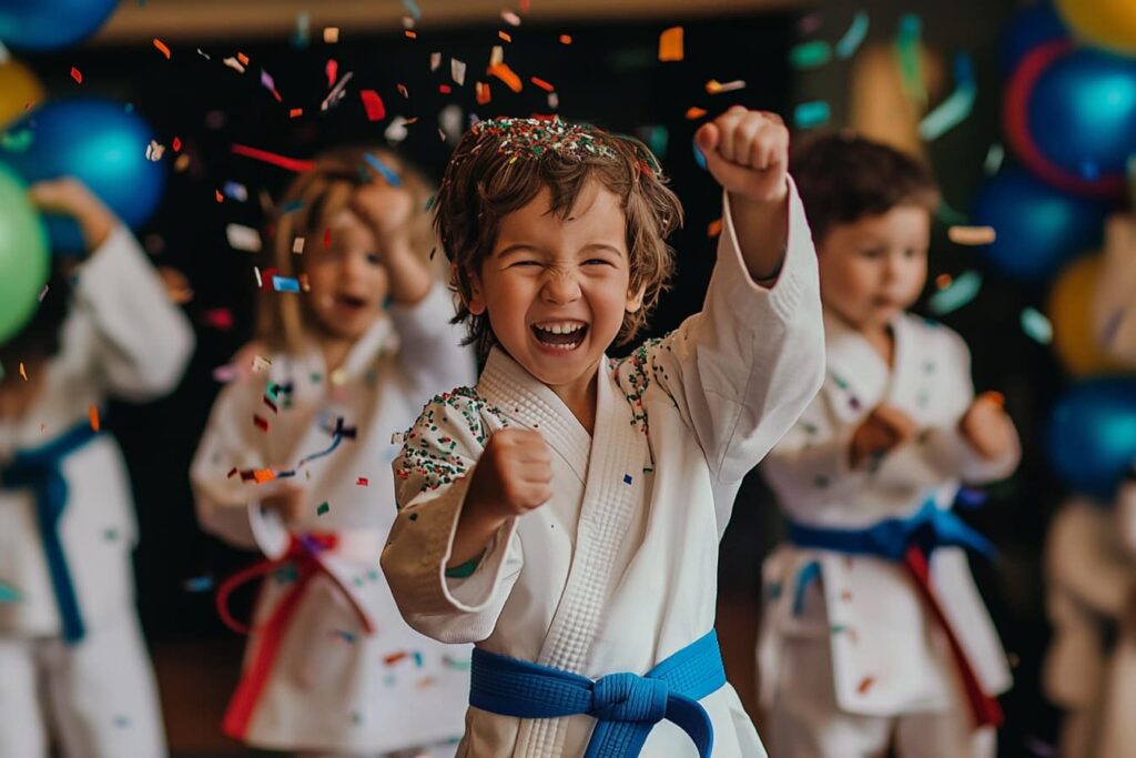 boy having fun at martial arts kids birthday party