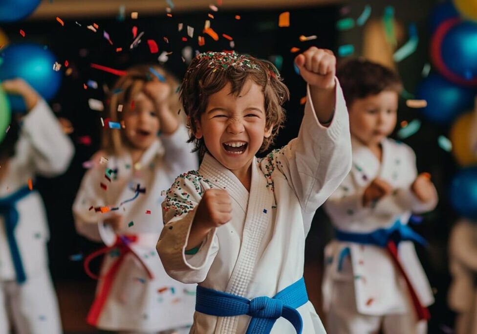 boy having fun at martial arts kids birthday party