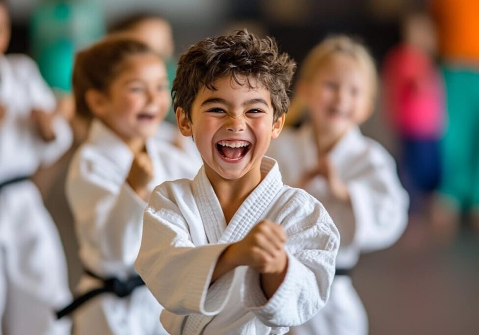 kids having fun in martial arts self defense class