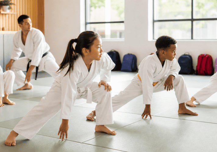 Kids warming up in a martial arts class after school in Richmond Hill